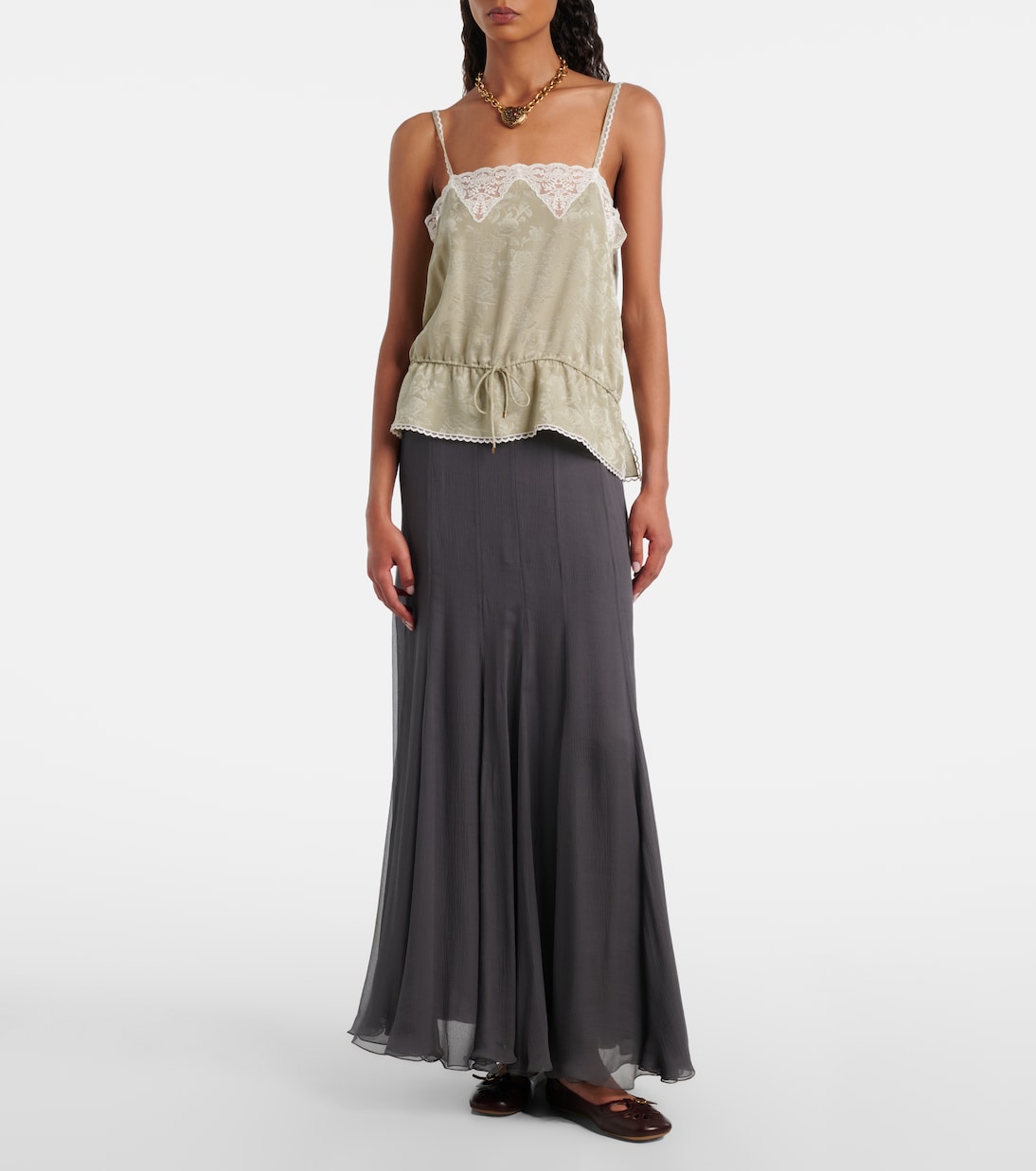 Paneled high-rise silk muslin maxi skirt | Chloé