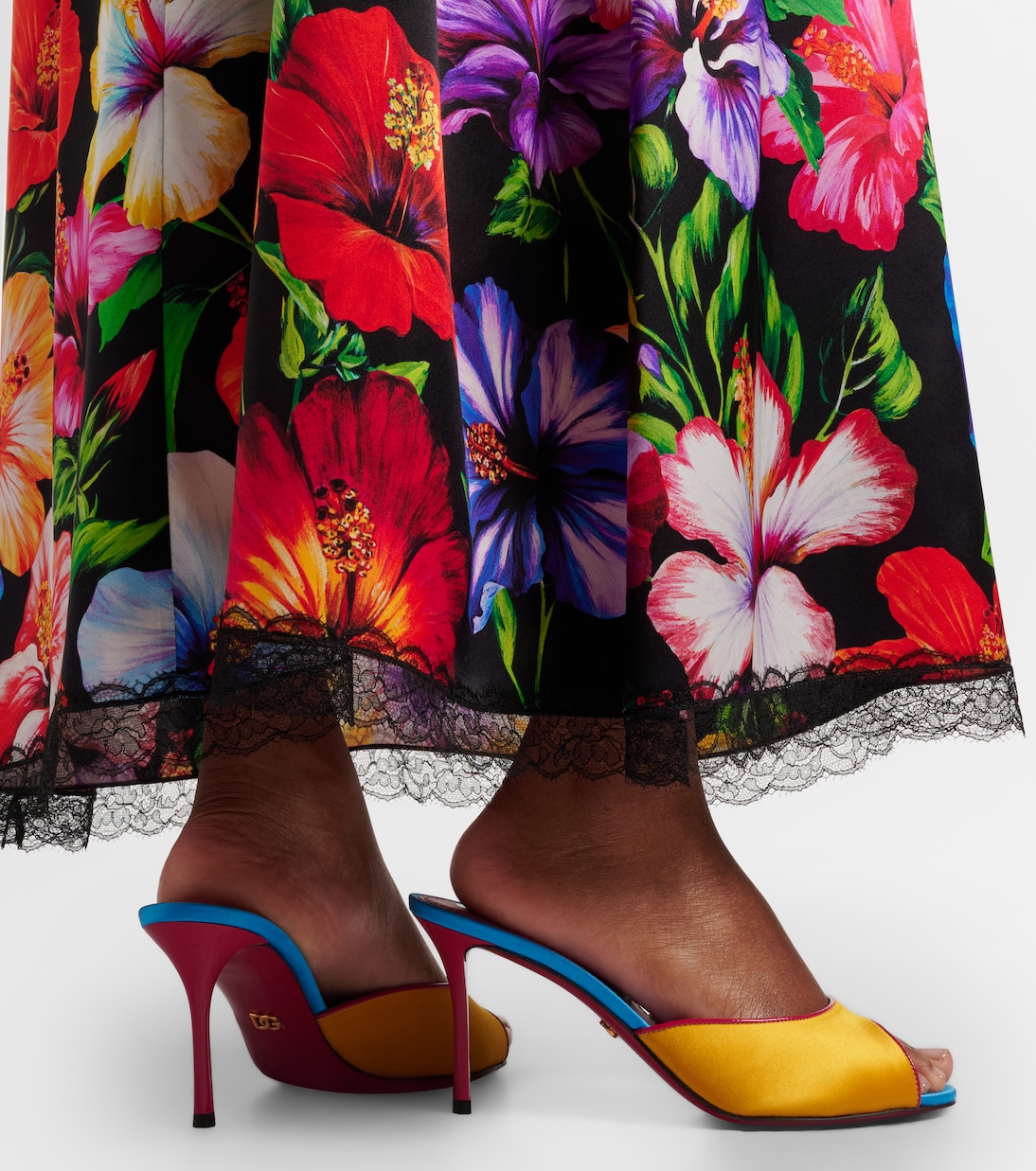 Keira leather-trimmed satin mules | Dolce&Gabbana