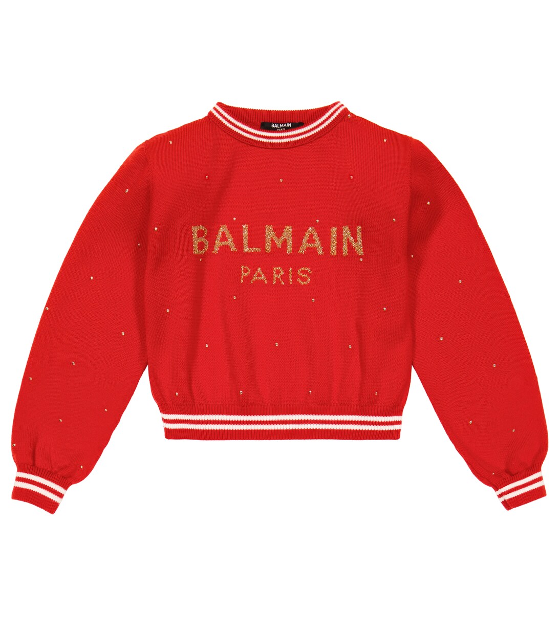 Logo jacquard virgin wool sweatshirt | Balmain Kids