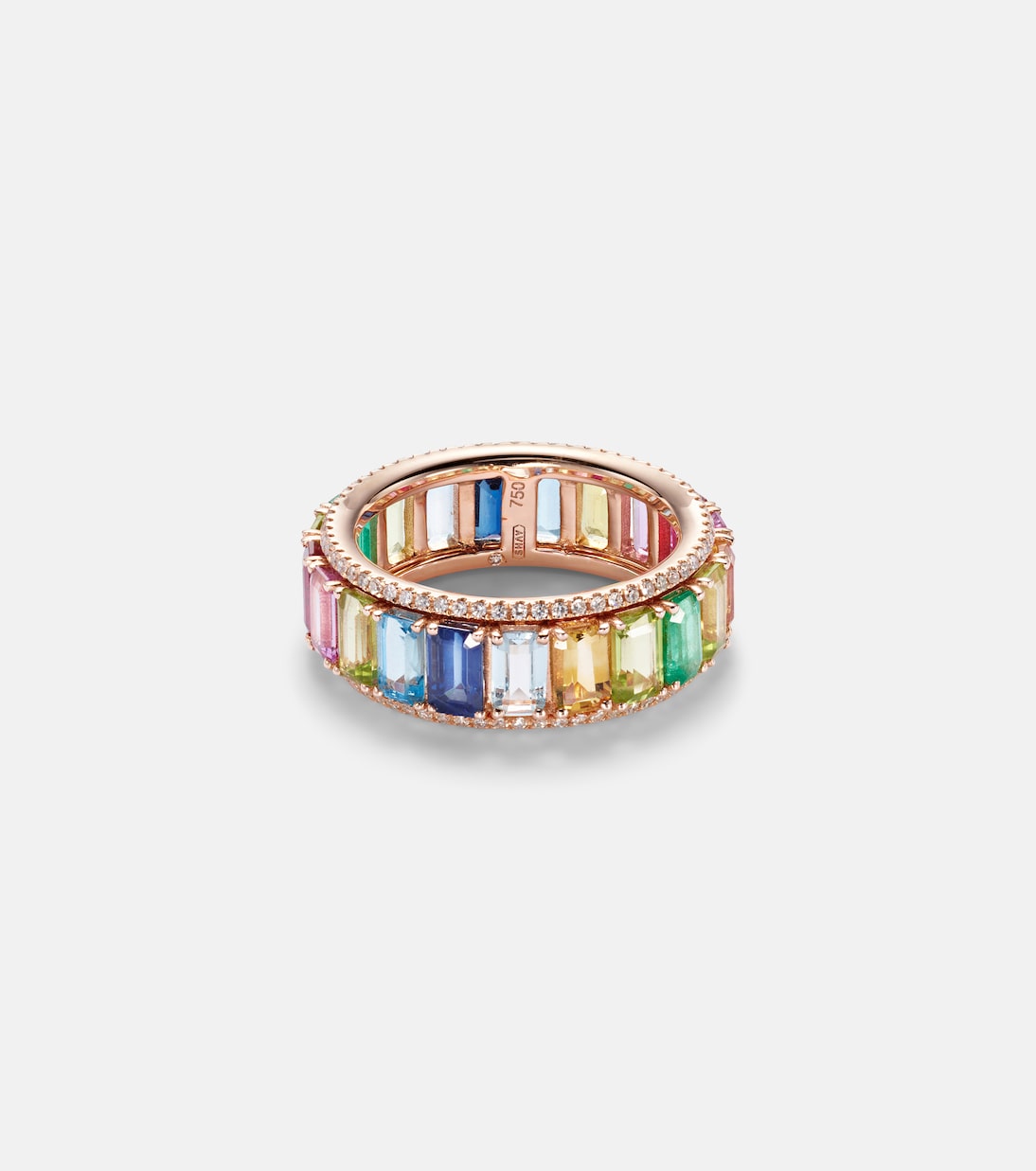 Bague Rainbow Pavé Border Eternity en or 18 ct, diamants et pierres précieuses | Shay Jewelry