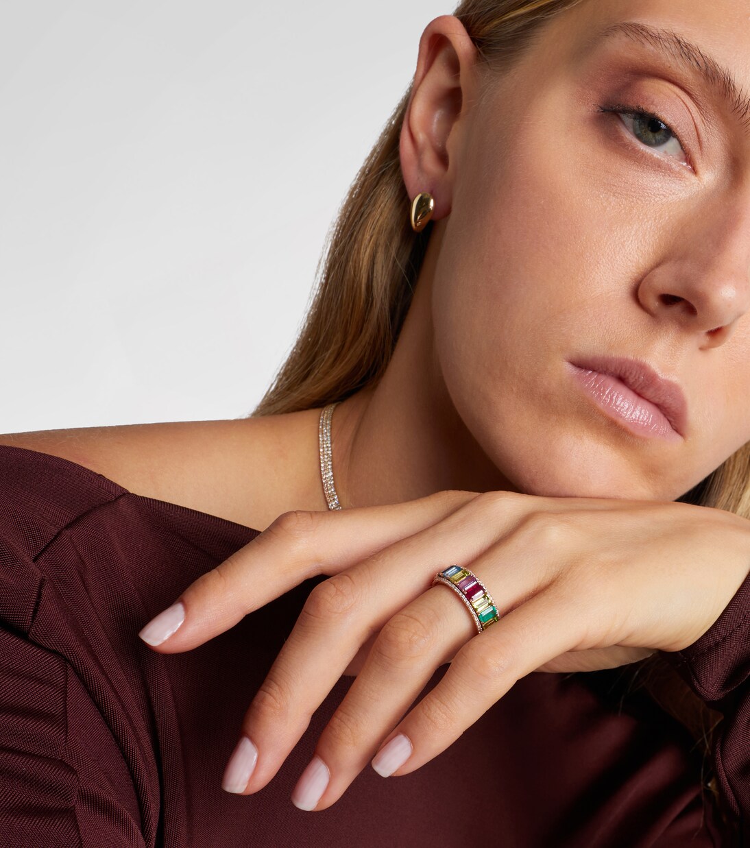 Bague Rainbow Pavé Border Eternity en or 18 ct, diamants et pierres précieuses | Shay Jewelry