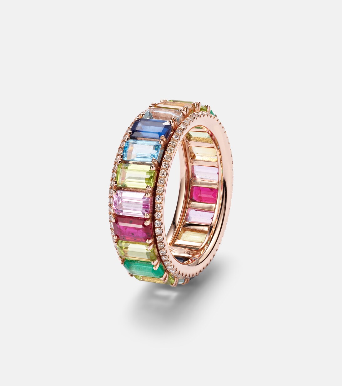 Bague Rainbow Pavé Border Eternity en or 18 ct, diamants et pierres précieuses | Shay Jewelry