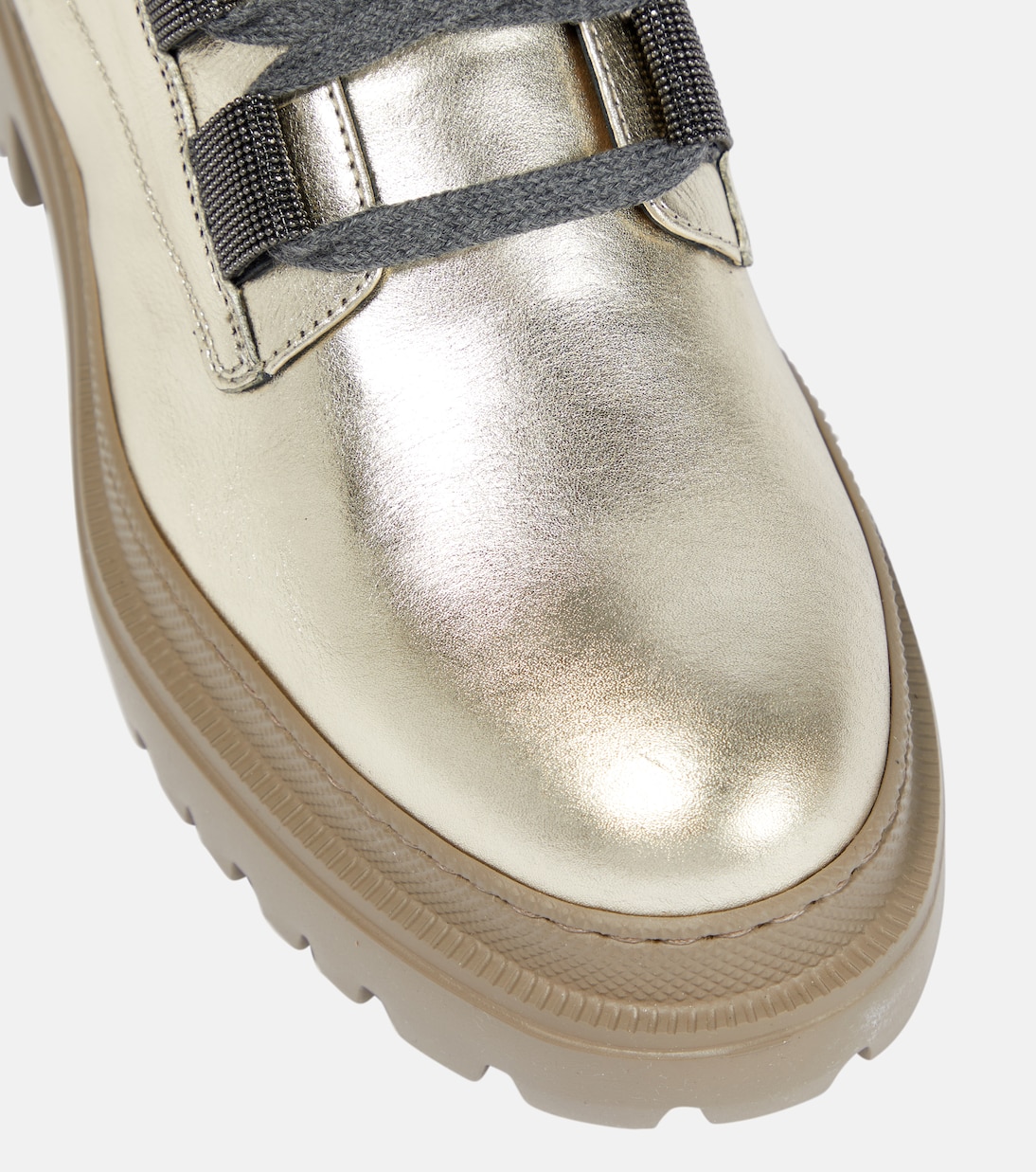 Metallic leather lace-up boots | Brunello Cucinelli