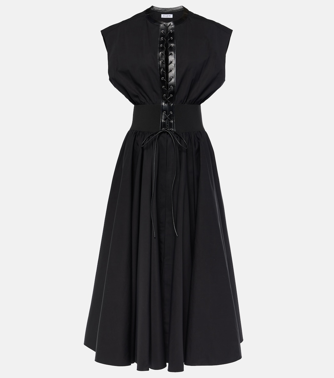 Maxikleid aus Baumwolle mit Leder | Alaïa