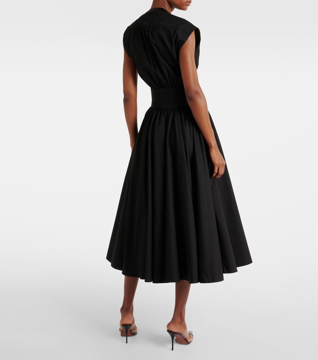 Maxikleid aus Baumwolle mit Leder | Alaïa