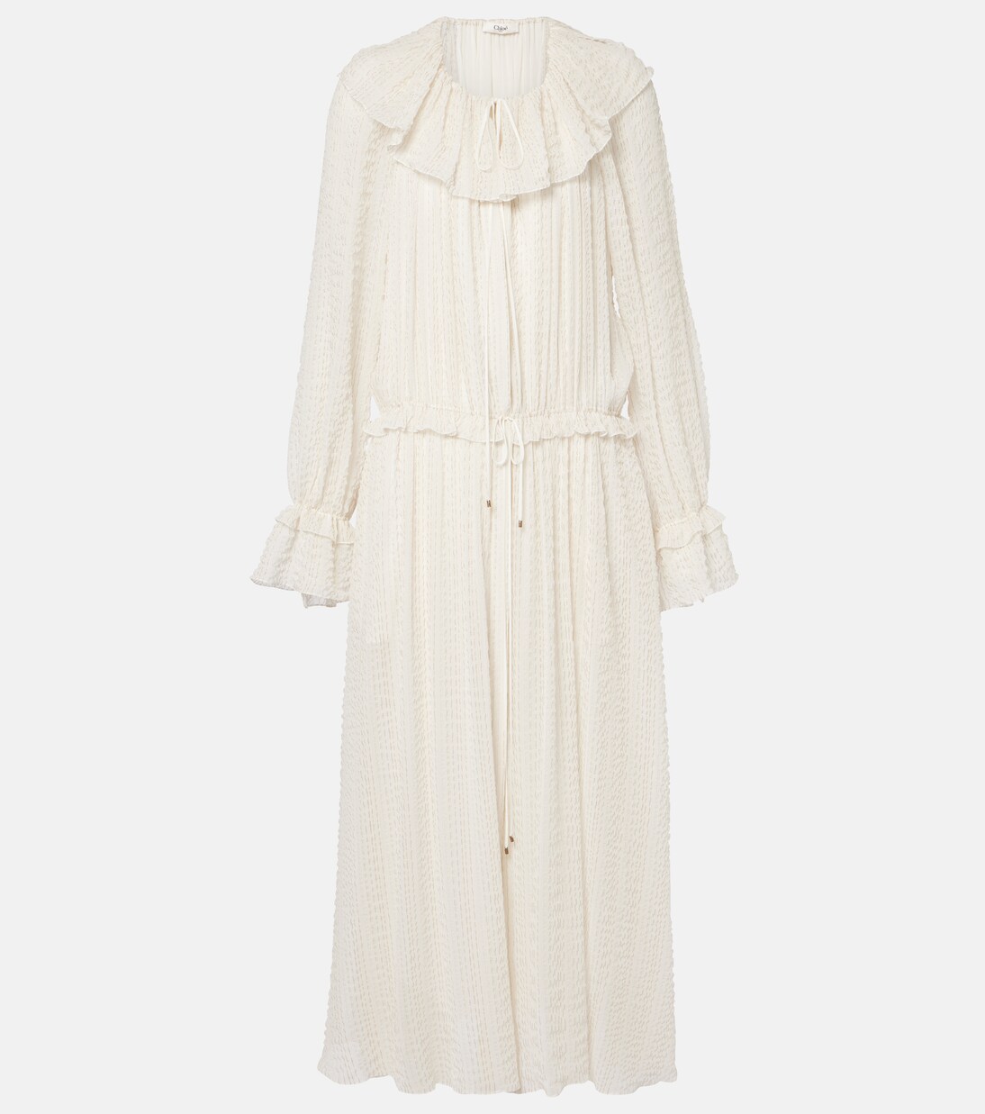 Ruffled silk-blend crêpe maxi dress | Chloé
