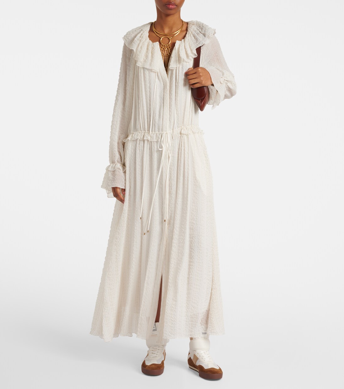 Ruffled silk-blend crêpe maxi dress | Chloé