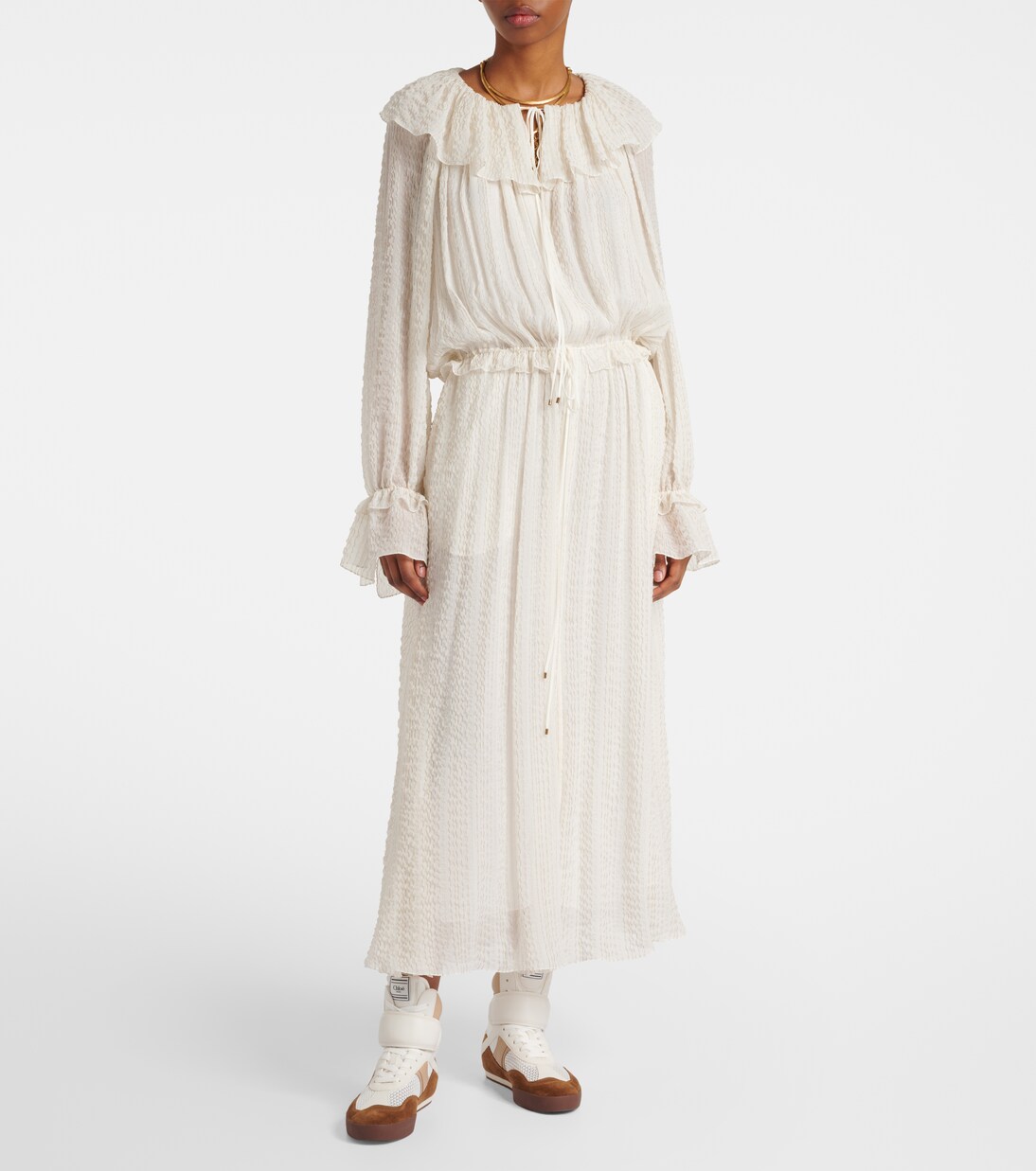 Ruffled silk-blend crêpe maxi dress | Chloé