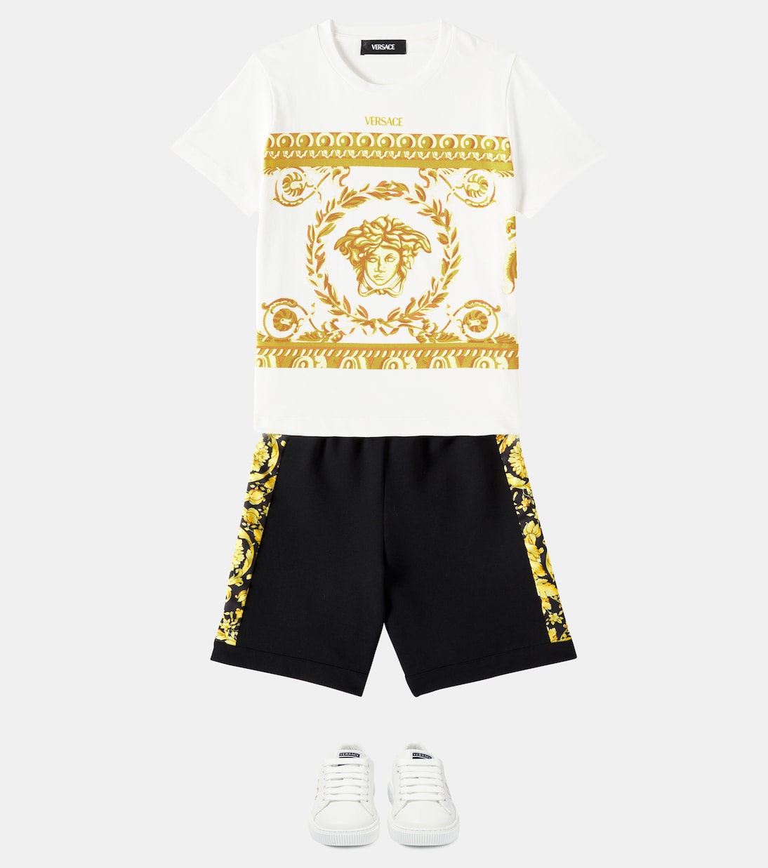 Barocco twill-trimmed jersey shorts | Versace Kids