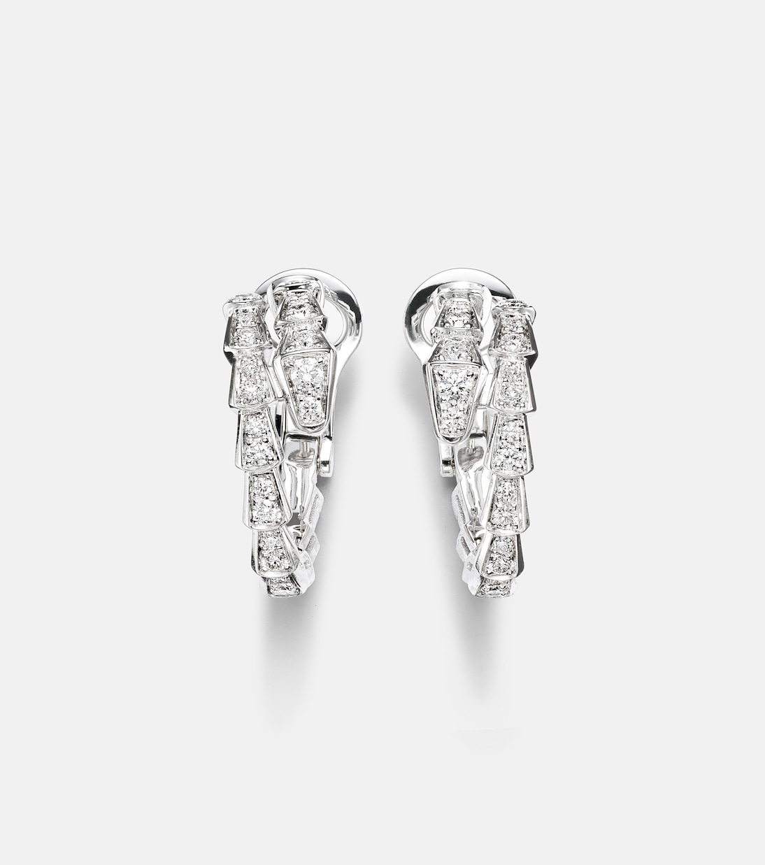 Serpenti Viper 18kt white gold hoop earrings with diamonds | Bvlgari