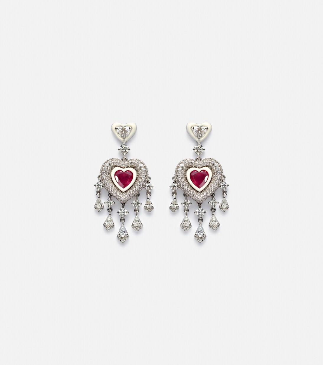 Boucles d'oreilles Heart en or blanc 18 ct, rubis et diamants | Kamyen