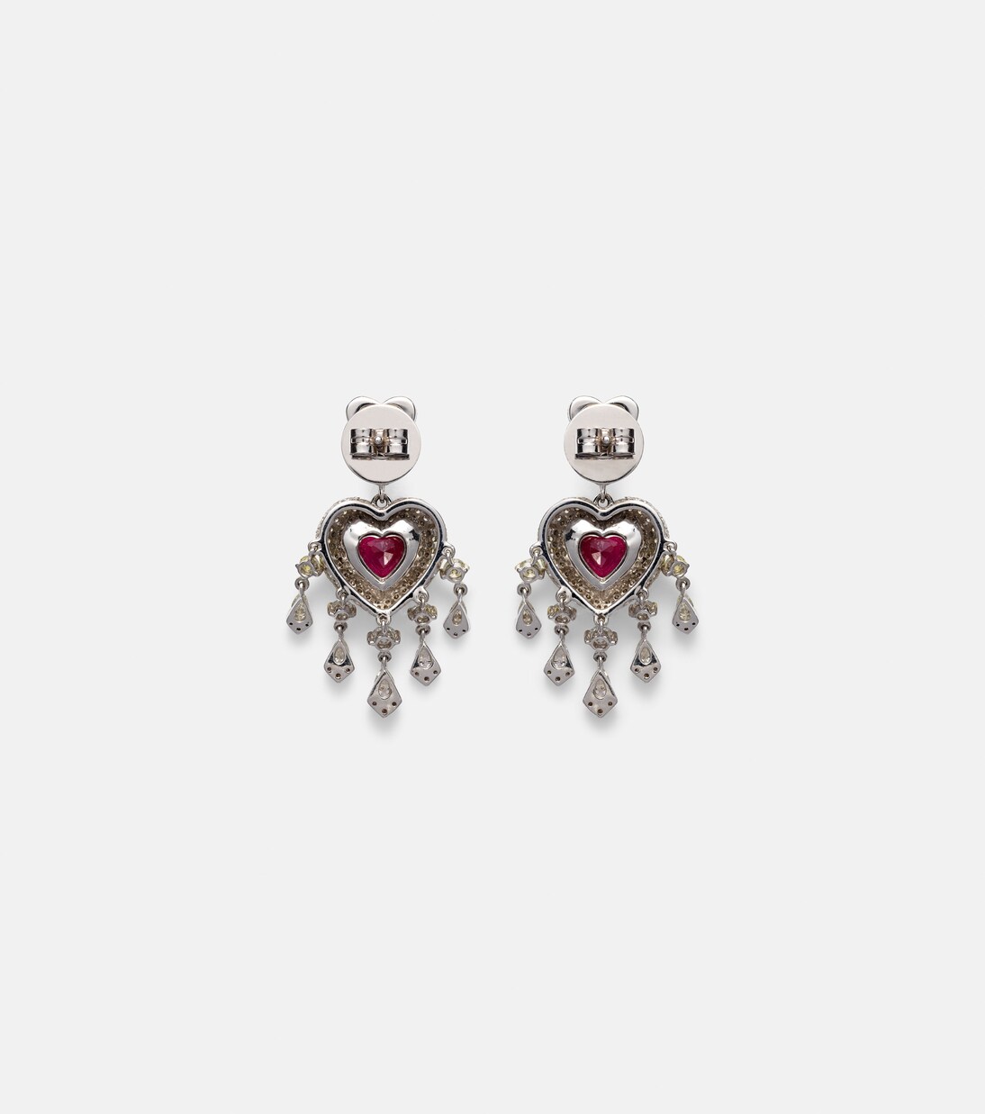 Boucles d'oreilles Heart en or blanc 18 ct, rubis et diamants | Kamyen