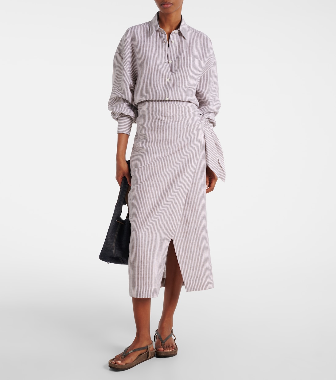 Striped linen wrap skirt | Brunello Cucinelli