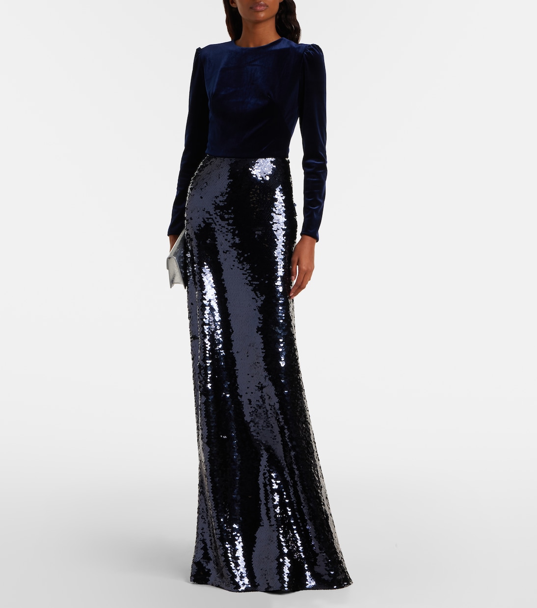 Abito lungo in velluto con paillettes | Monique Lhuillier