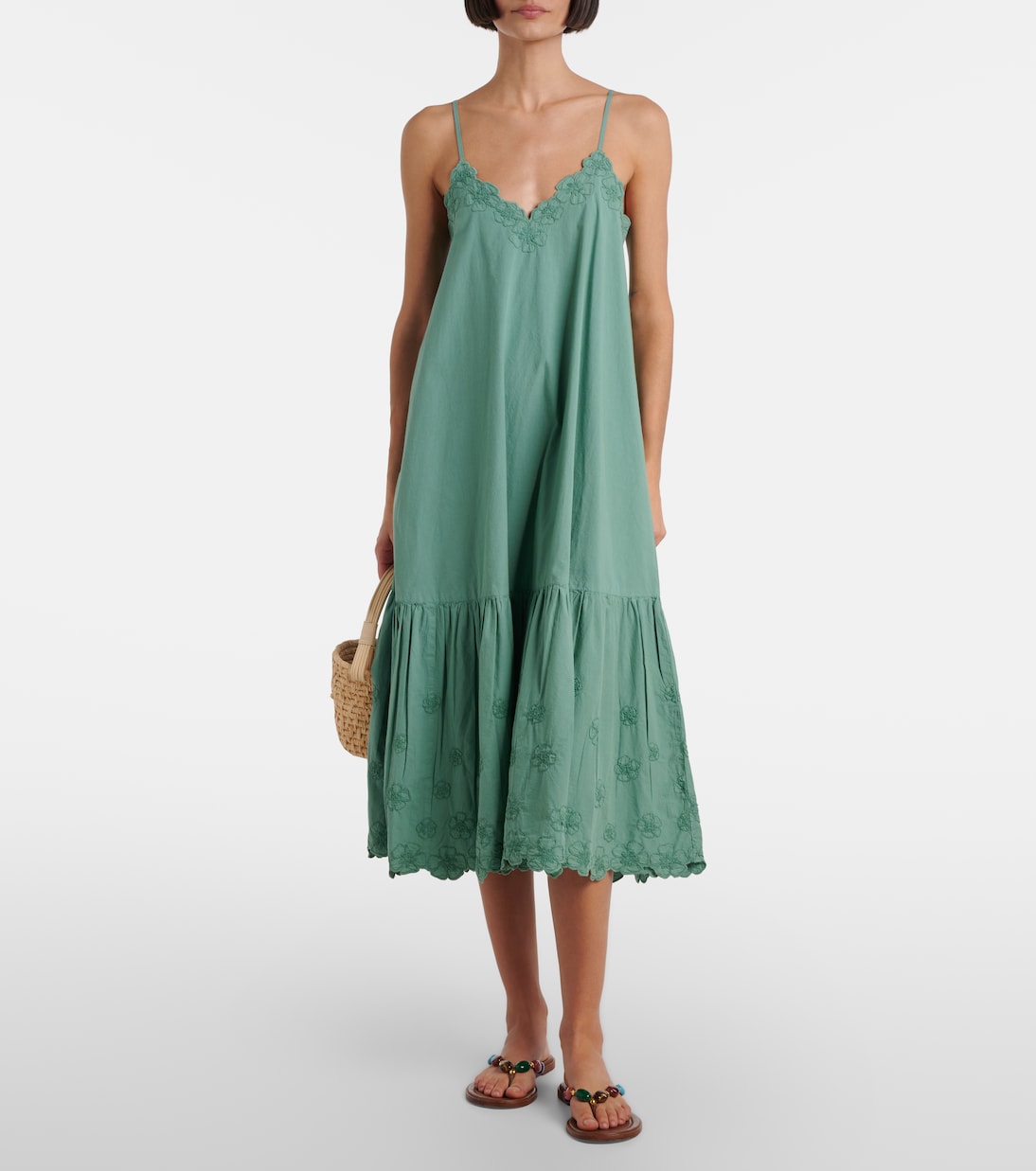 Besticktes Midikleid aus Baumwollpopeline | Juliet Dunn