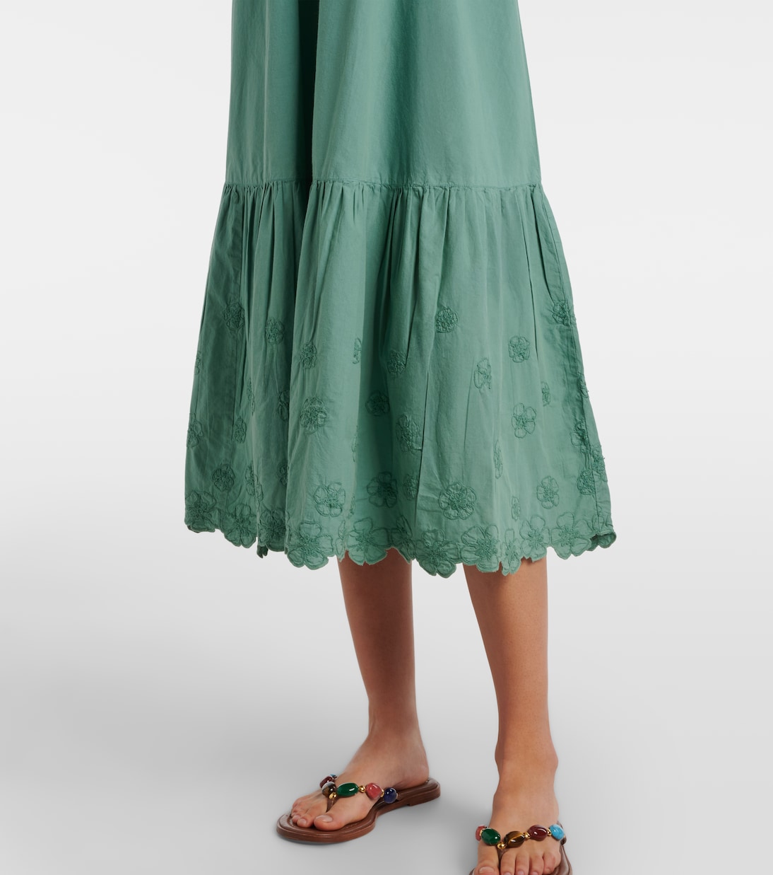 Besticktes Midikleid aus Baumwollpopeline | Juliet Dunn