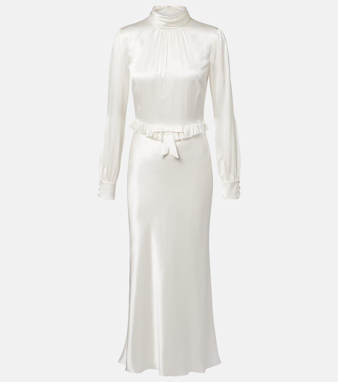 Bow-detail ruffled silk satin midi dress | Alessandra Rich