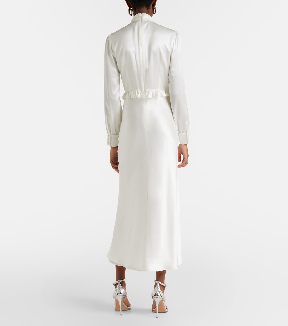 Bow-detail ruffled silk satin midi dress | Alessandra Rich