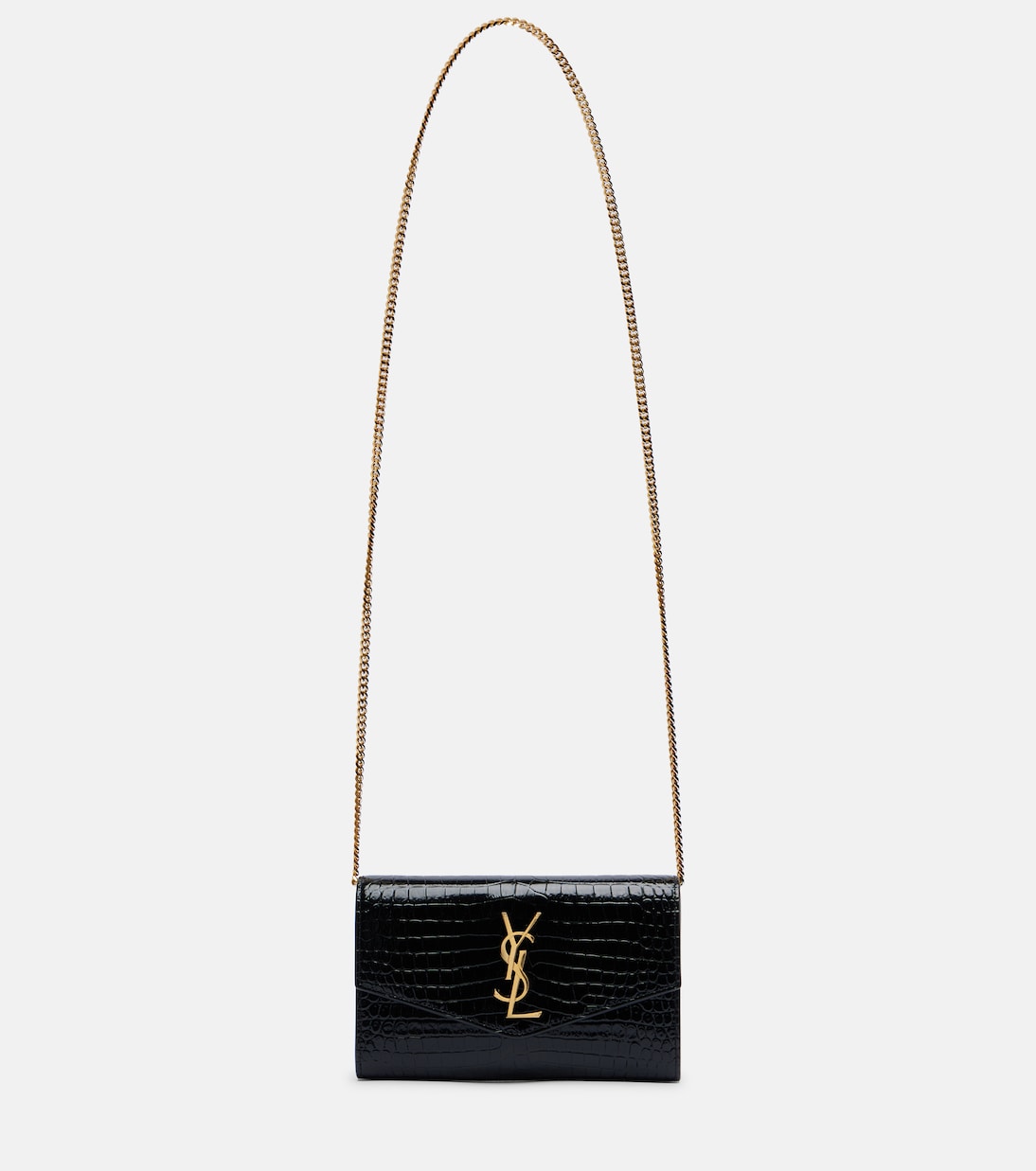 Uptown croc-effect leather wallet on chain | Saint Laurent