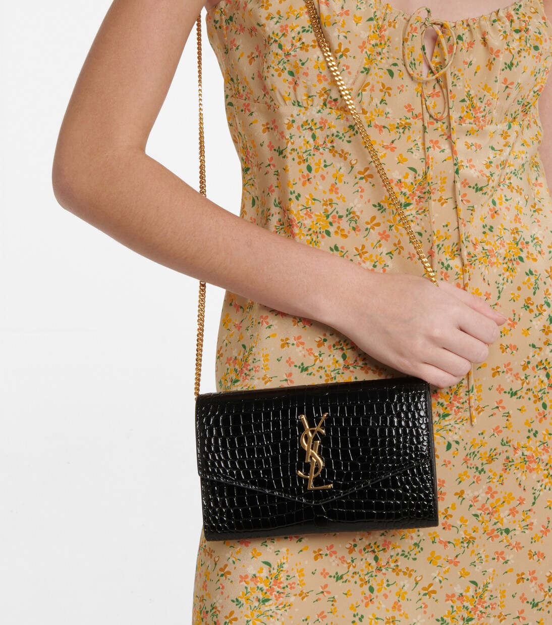 Uptown croc-effect leather wallet on chain | Saint Laurent