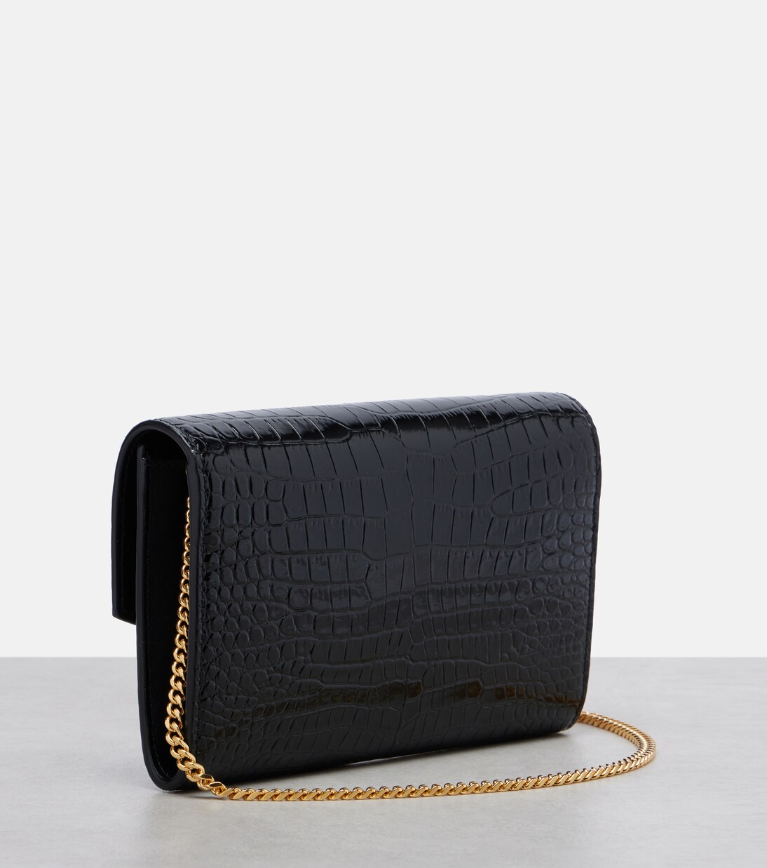 Uptown croc-effect leather wallet on chain | Saint Laurent