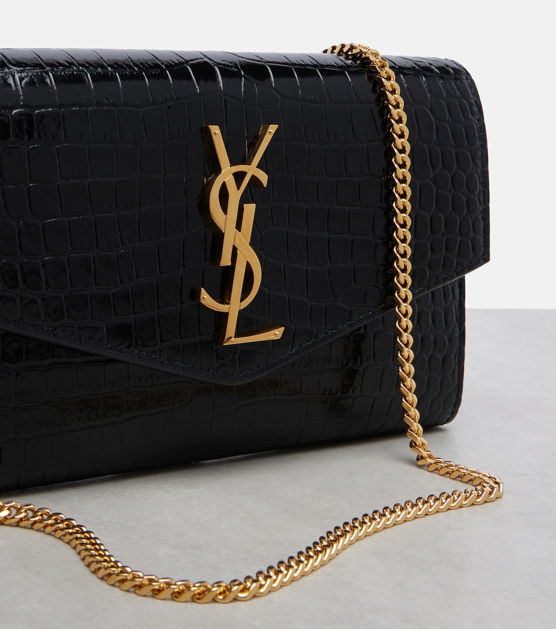 Uptown croc-effect leather wallet on chain | Saint Laurent