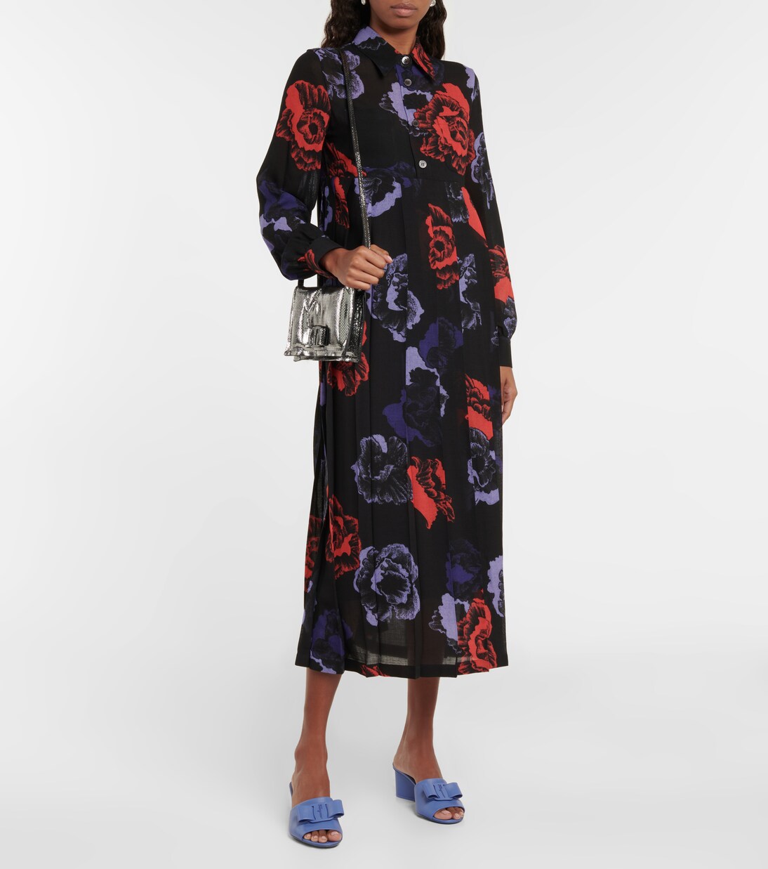 Robe midi en laine mélangée à fleurs | Ferragamo