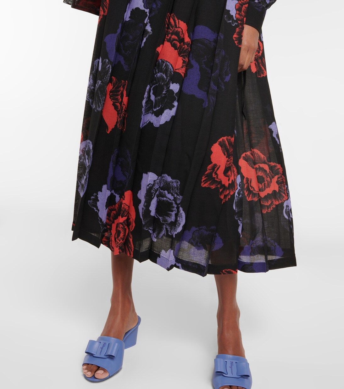 Robe midi en laine mélangée à fleurs | Ferragamo