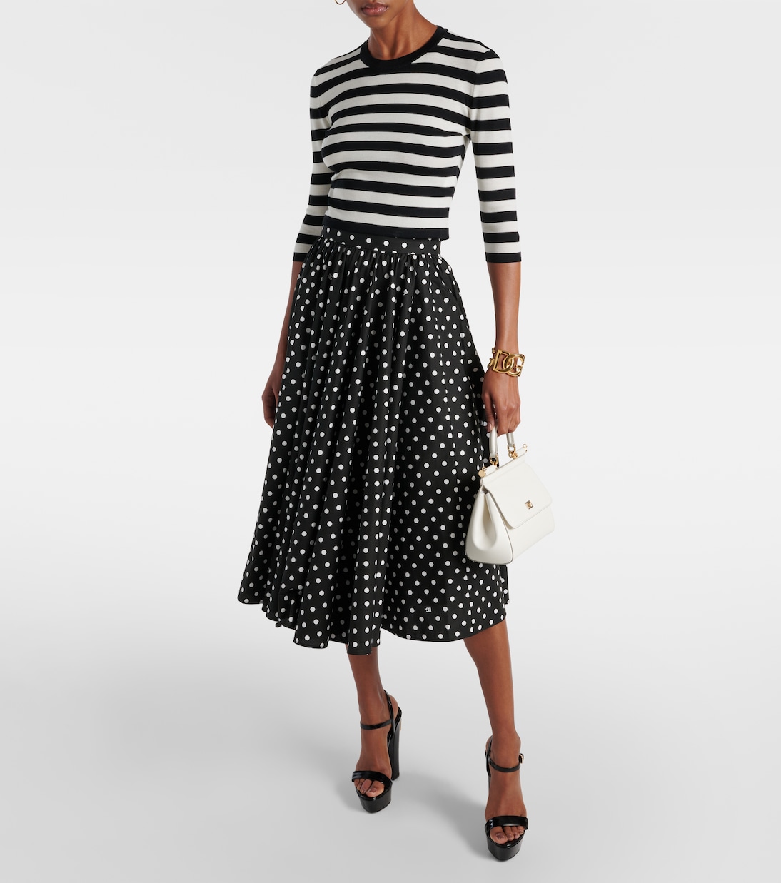 High-Rise-Midirock aus Baumwollpopeline | Dolce&Gabbana