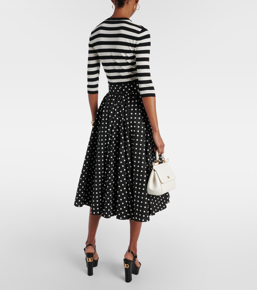 High-Rise-Midirock aus Baumwollpopeline | Dolce&Gabbana