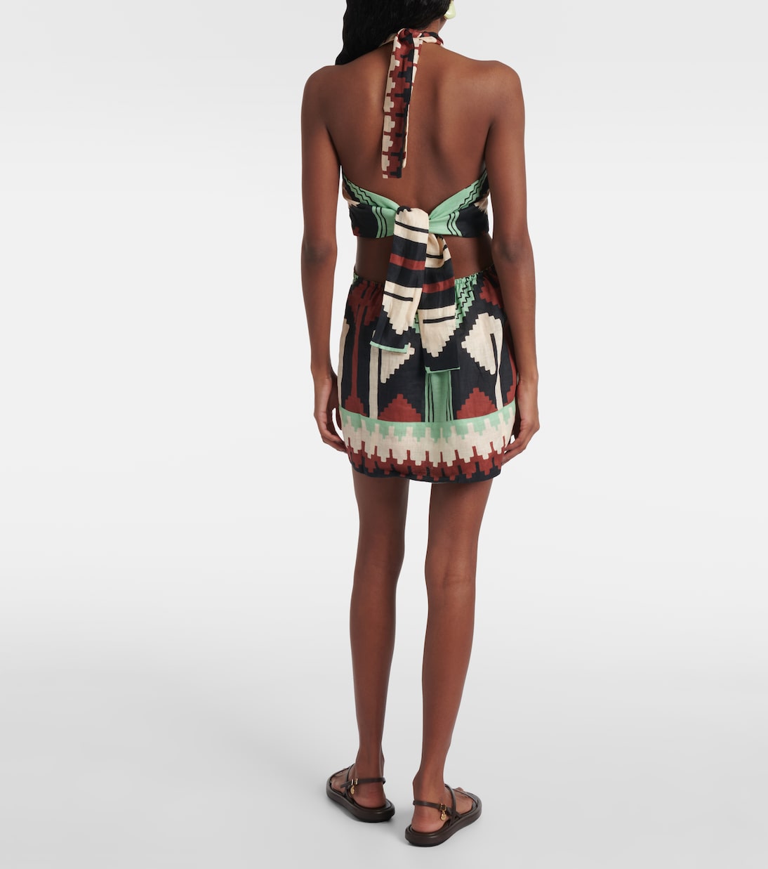 Printed halterneck linen minidress | Johanna Ortiz