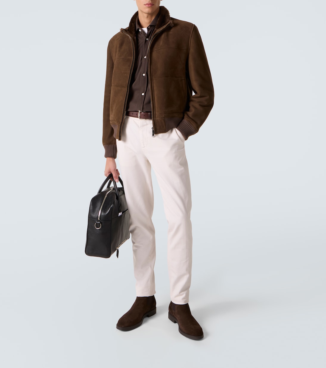 Shearling-lined suede bomber jacket | Thom Sweeney