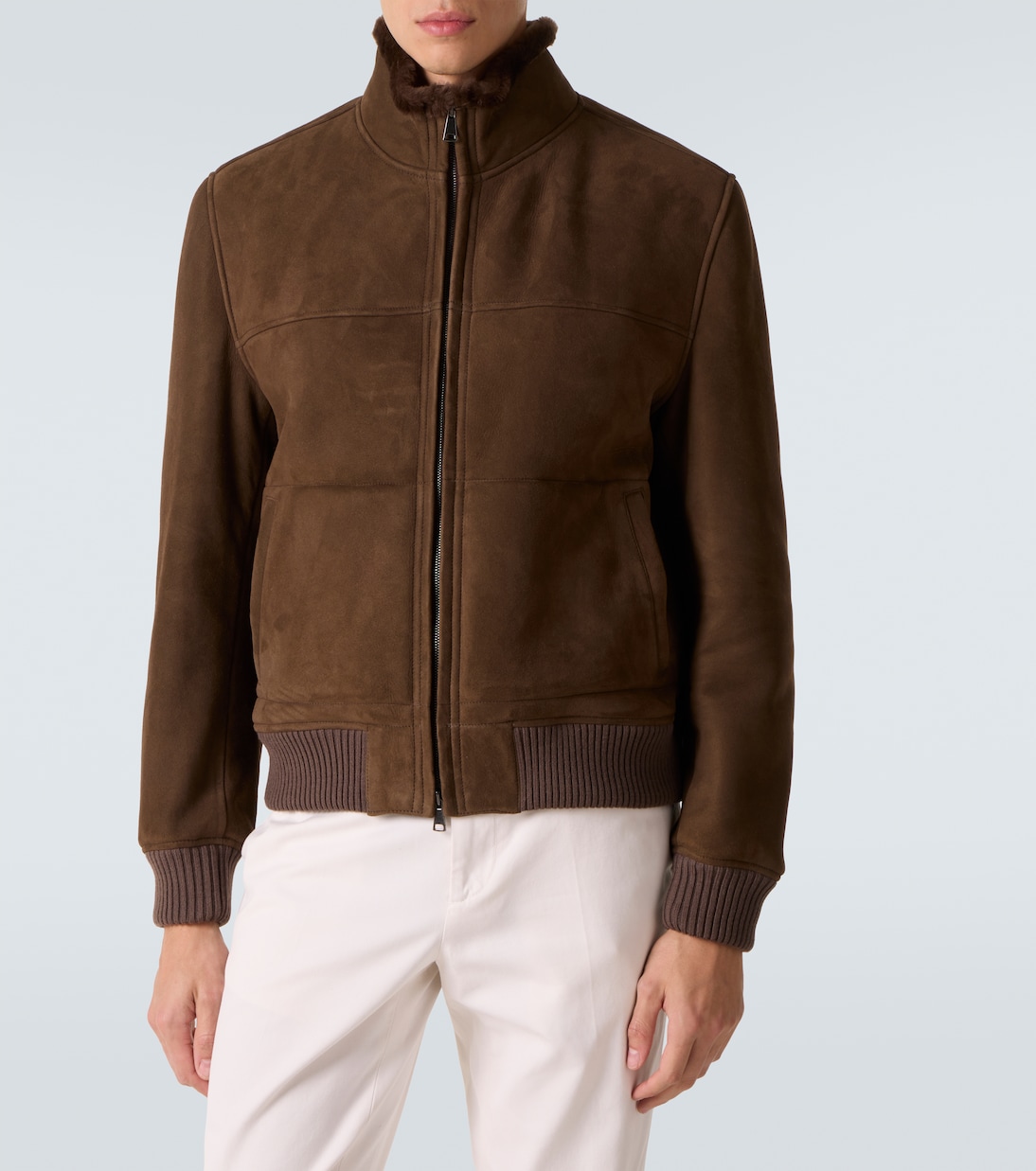 Shearling-lined suede bomber jacket | Thom Sweeney