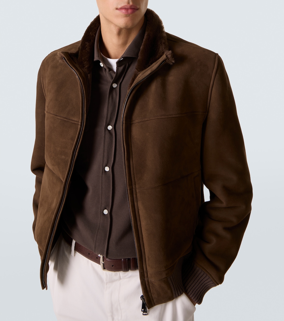 Shearling-lined suede bomber jacket | Thom Sweeney