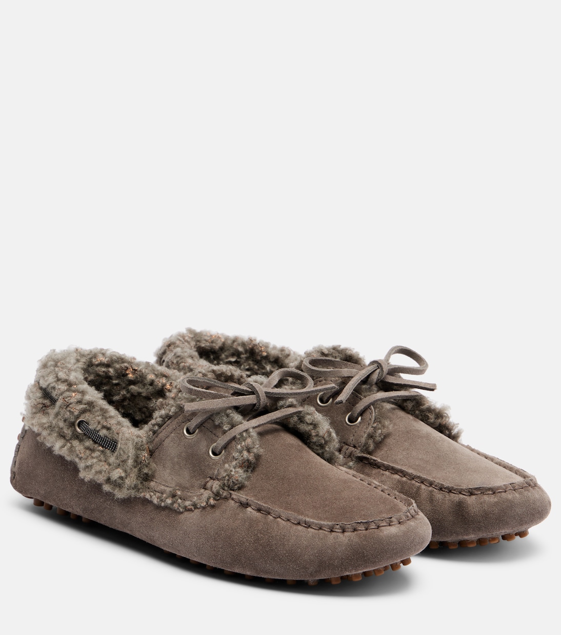 Mokassins Monili aus Veloursleder mit Shearling | Brunello Cucinelli