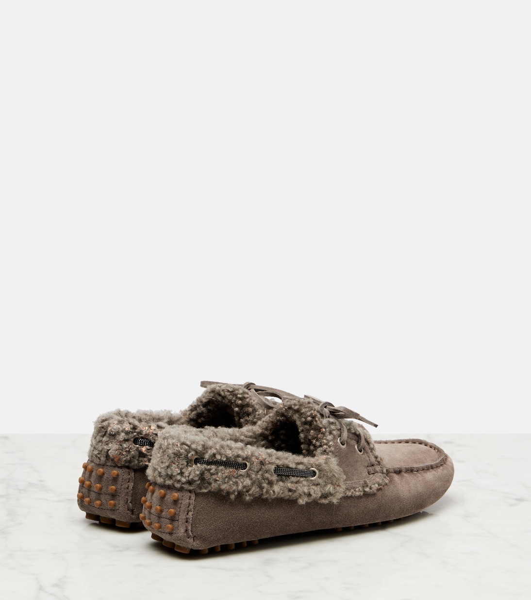 Mokassins Monili aus Veloursleder mit Shearling | Brunello Cucinelli