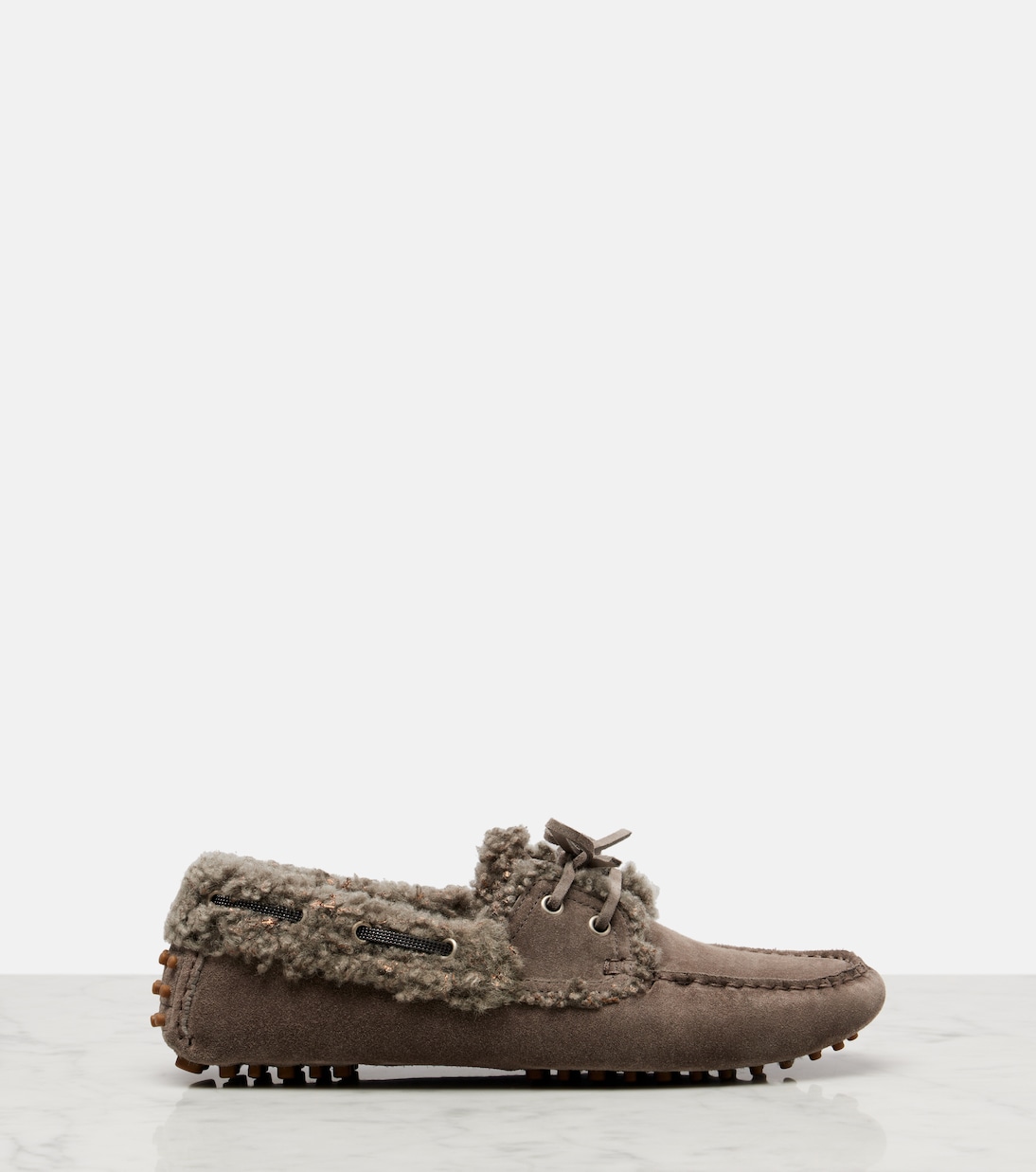 Mokassins Monili aus Veloursleder mit Shearling | Brunello Cucinelli