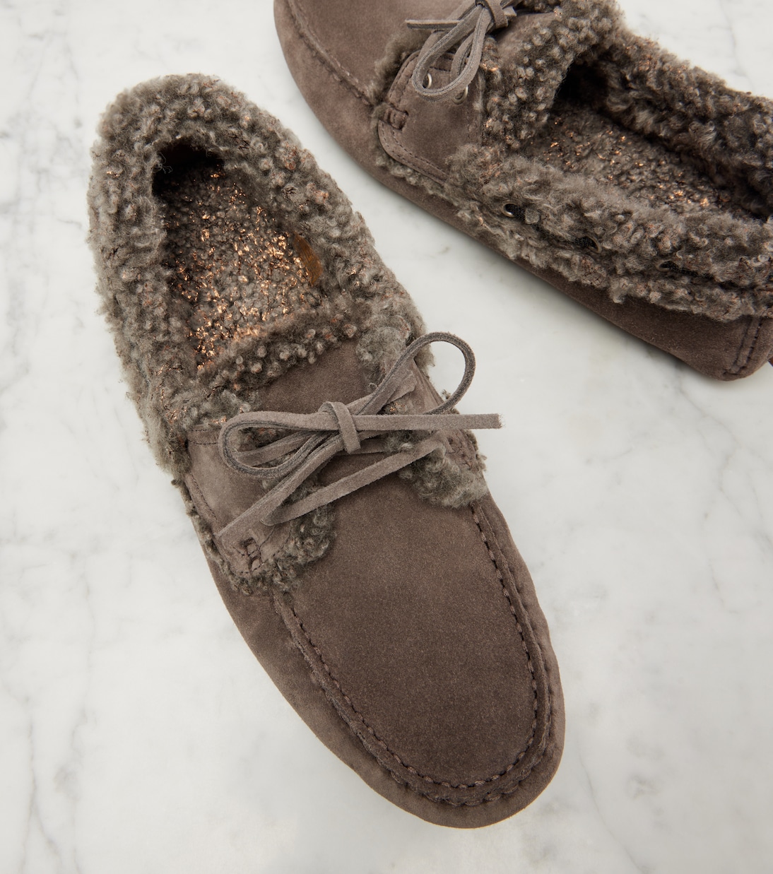 Mokassins Monili aus Veloursleder mit Shearling | Brunello Cucinelli