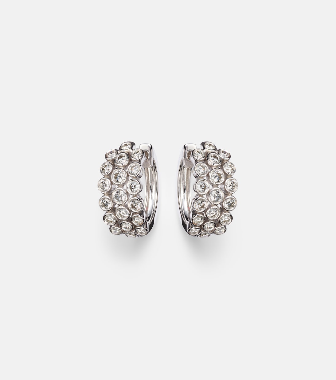 Three Row 18kt white gold huggie earrings with diamonds | Anita Ko