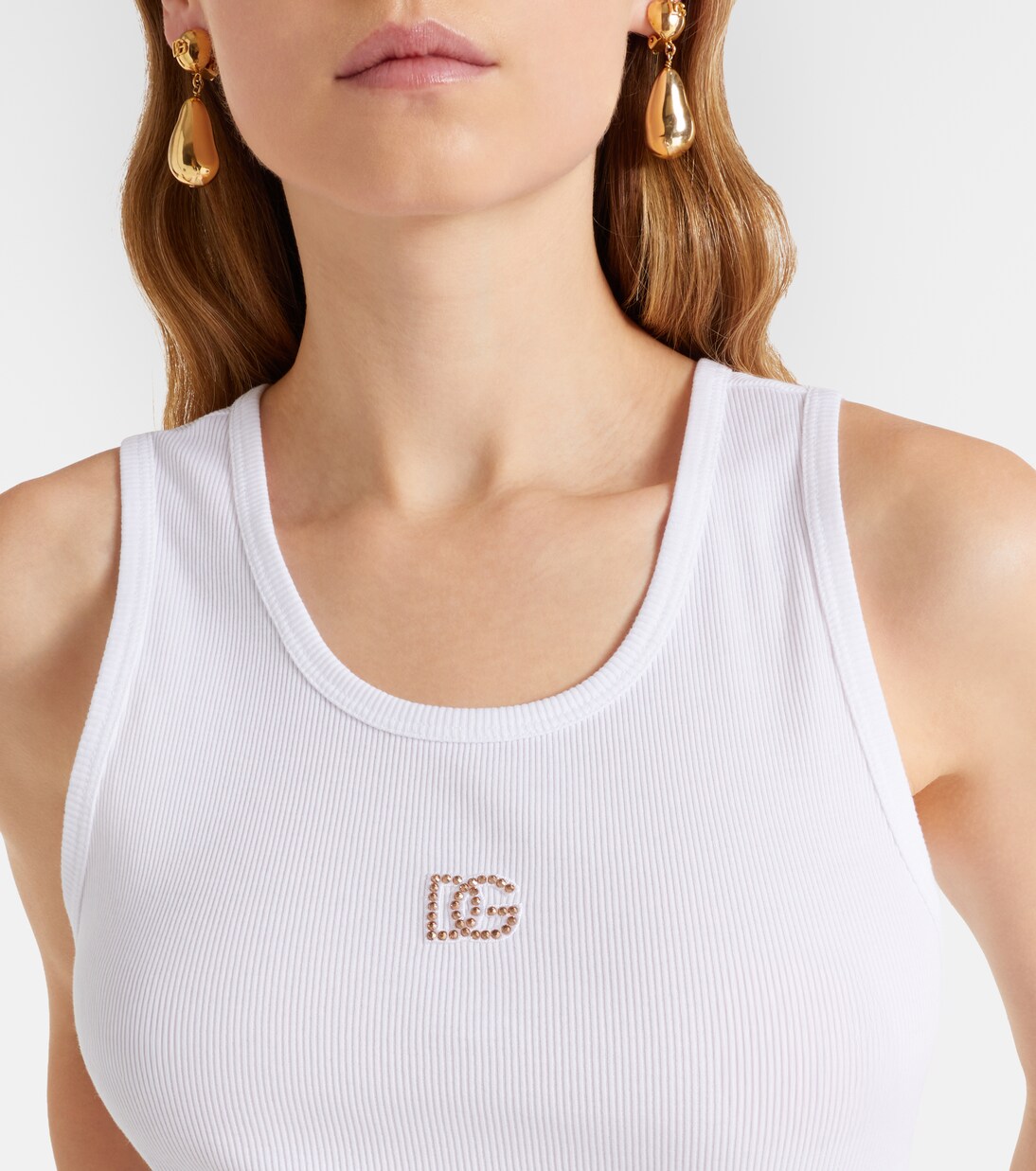 DG embellished ribbed-knit cotton tank top | Dolce&Gabbana