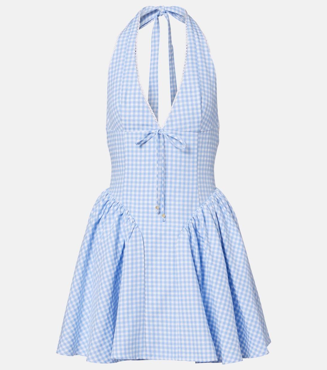 Micaela gingham halterneck cotton minidress | Bananhot