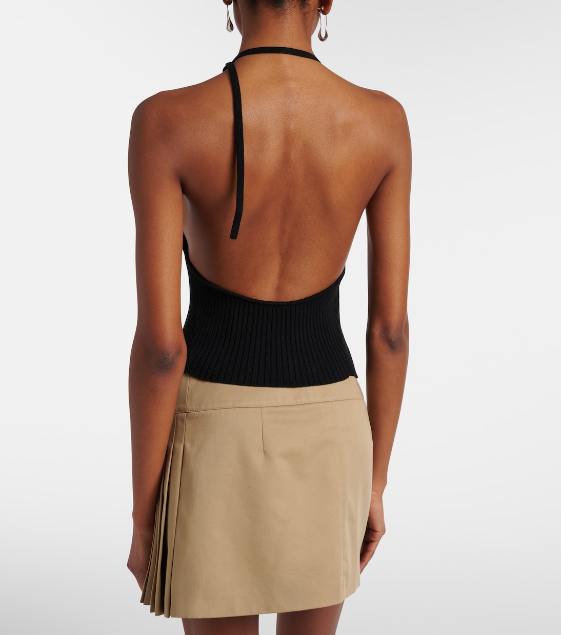 Pointy ribbed-knit halterneck top | Courrèges