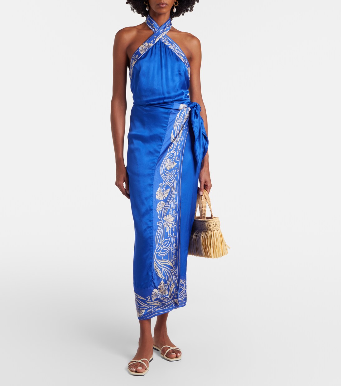 Hana floral halterneck satin maxi dress | Poupette St Barth