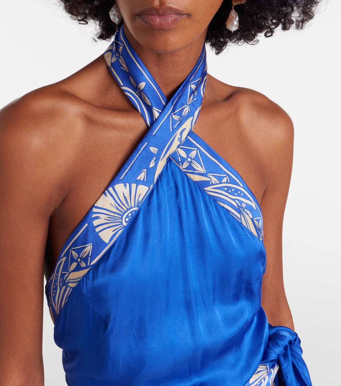 Hana floral halterneck satin maxi dress | Poupette St Barth