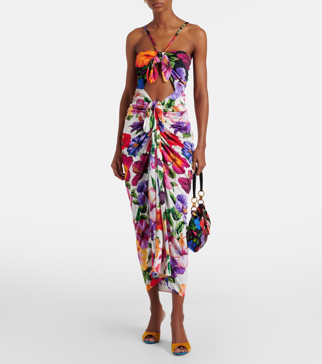 Floral draped cutout midi dress | Dolce&Gabbana