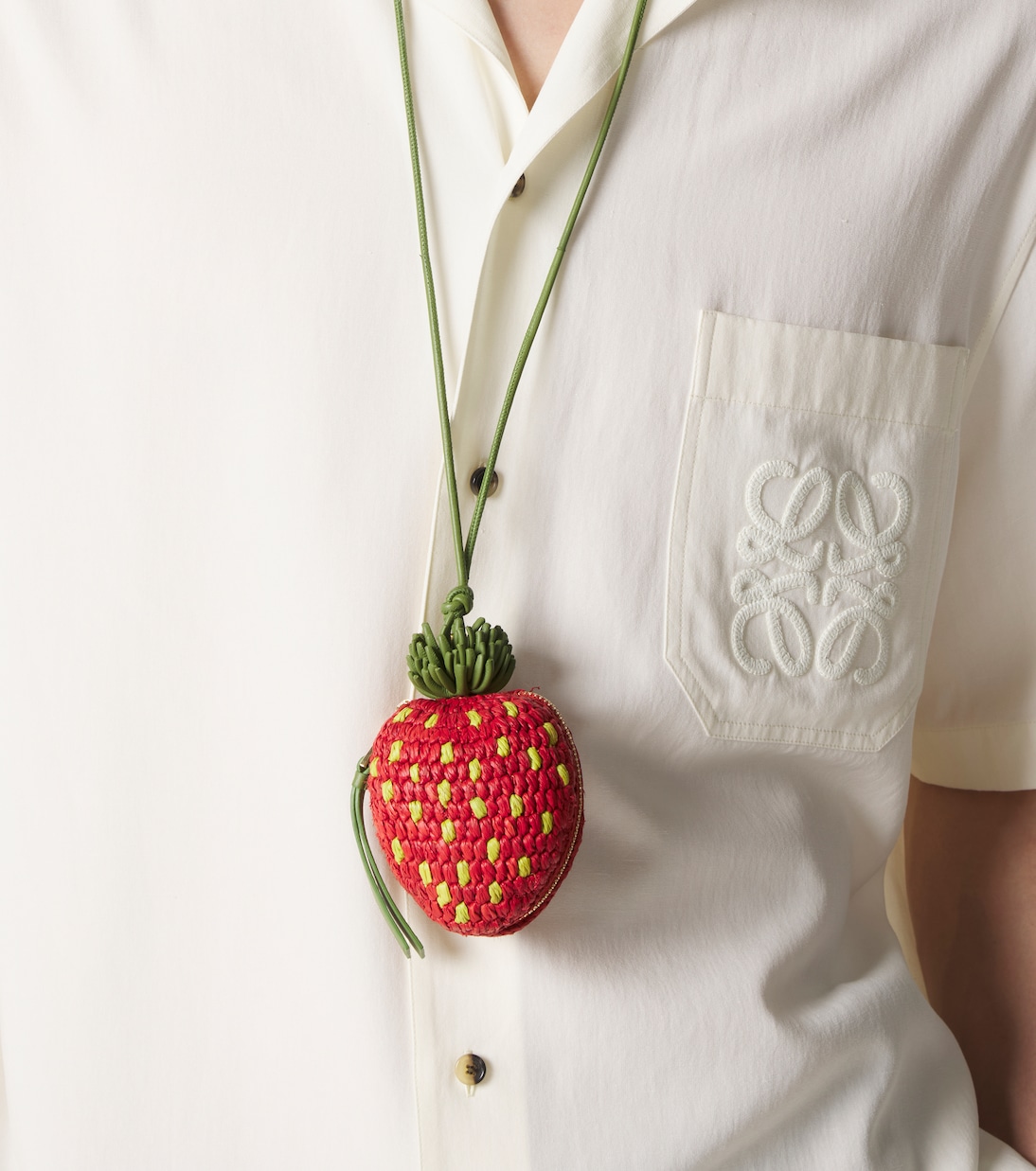 Strawberry raffia coin purse with strap | Loewe