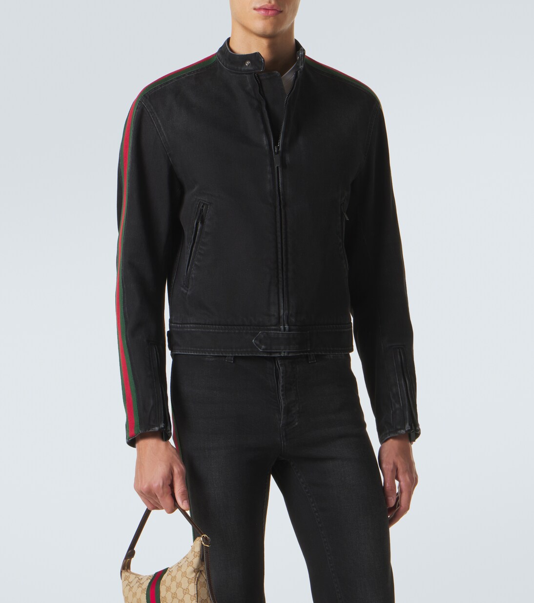 Chaqueta biker Web Stripe de denim | Gucci