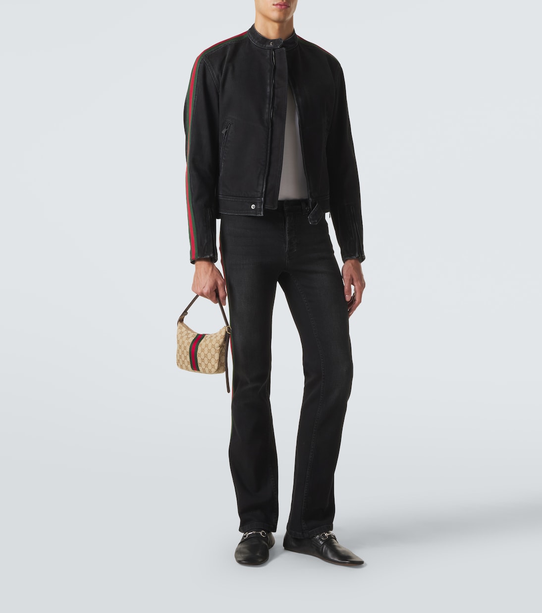 Chaqueta biker Web Stripe de denim | Gucci