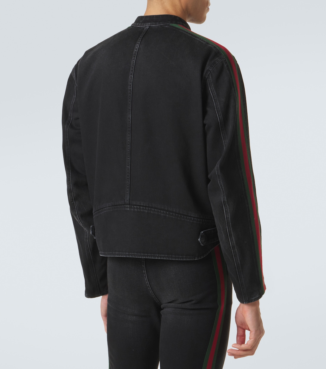 Chaqueta biker Web Stripe de denim | Gucci