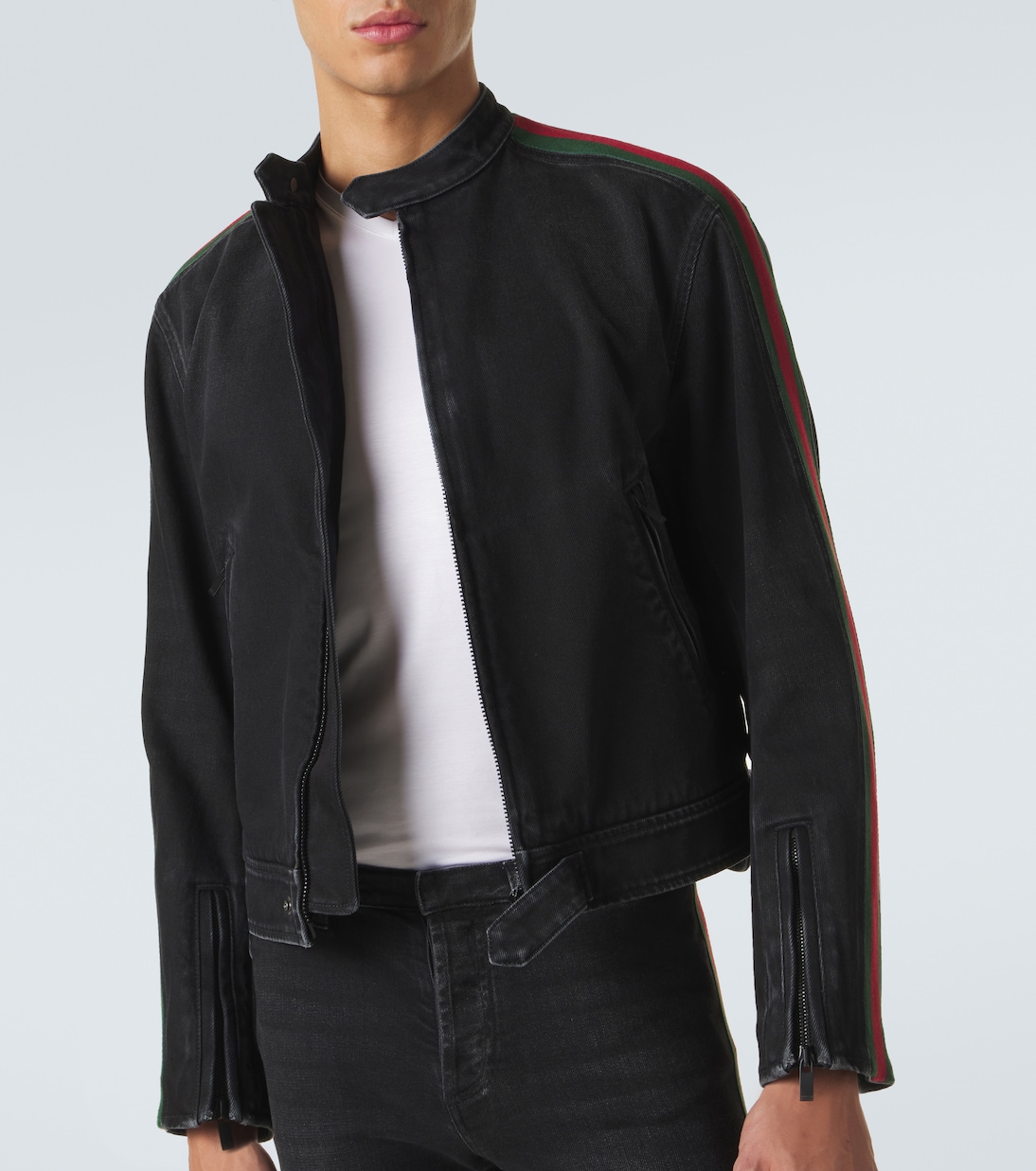 Chaqueta biker Web Stripe de denim | Gucci